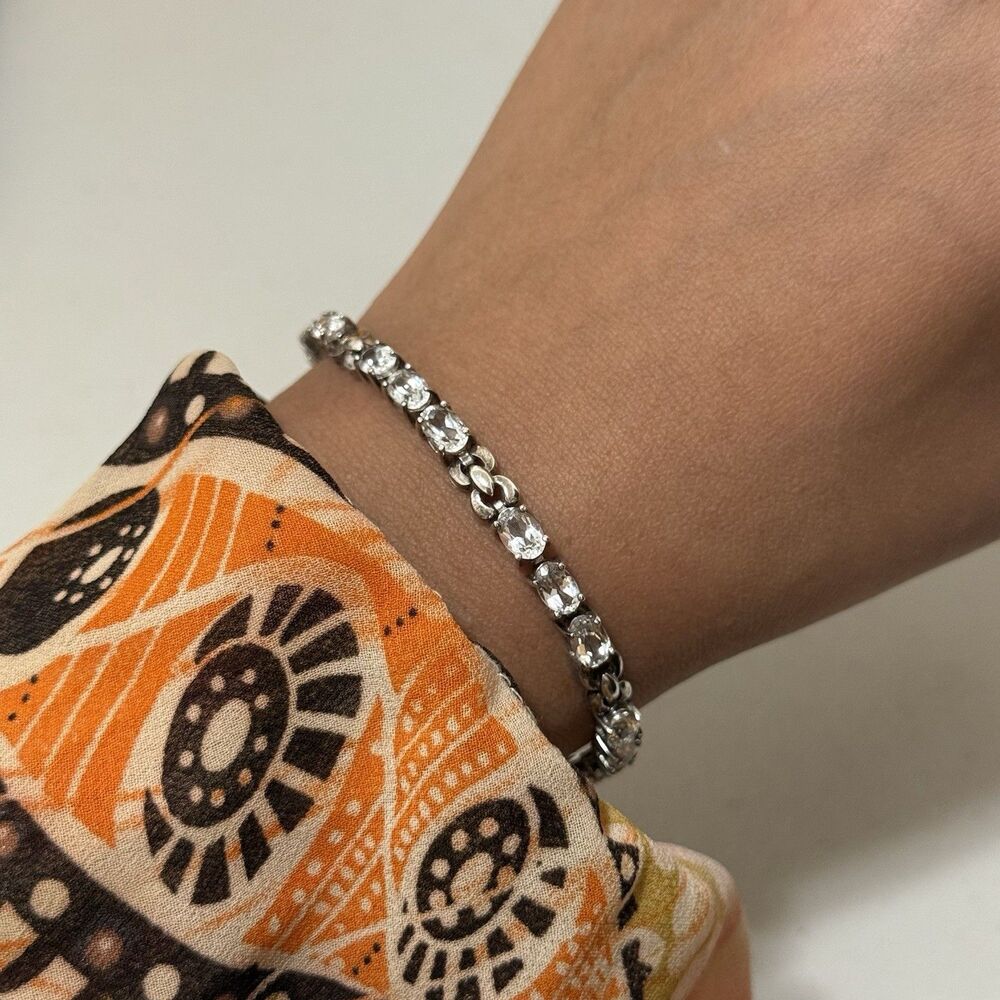 Estate Clear Topaz Sterling Tennis Bracelet